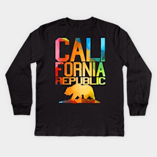 Vivid Colors - California Republic Bear Kids Long Sleeve T-Shirt